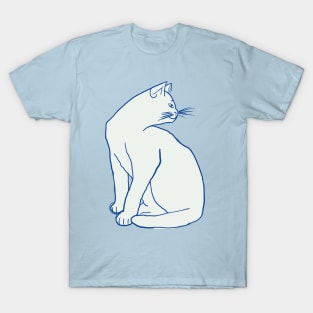 Cat Sitting On A Blue Background T-Shirt